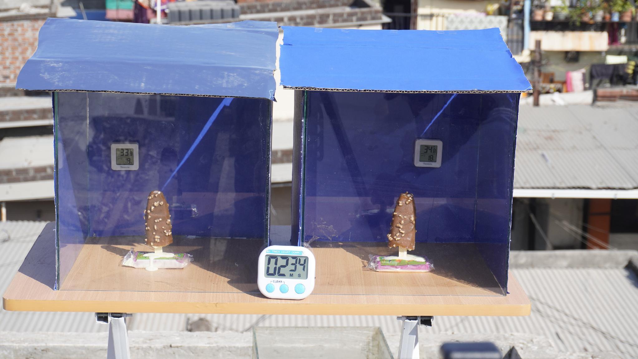 A simple rooftop experiment: reflective sheets, sunlight and melting ice cream